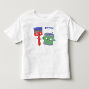 Mooie verfkwast en geschilderde cartoonpersonages kinder shirts