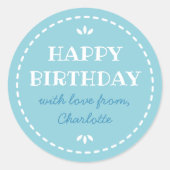 Mooie Verjaardag Blauwe Aangepaste Naam Ronde Sticker (Voorkant)