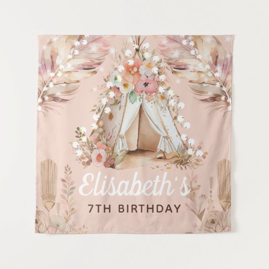 Mooie Verjaardag Boho Persoonlijk Wandkleed (Voorkant)