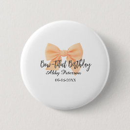 Mooie verjaardag oranje strik naam datum eenvoudig ronde button 5,7 cm