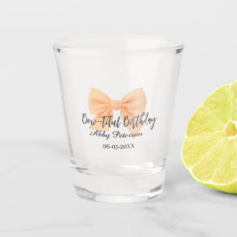 Mooie verjaardag oranje strik naam datum eenvoudig shot glas