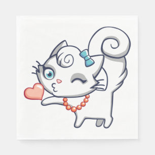 Mooie verjaardag poes kitten Cute witte kat feest Servet