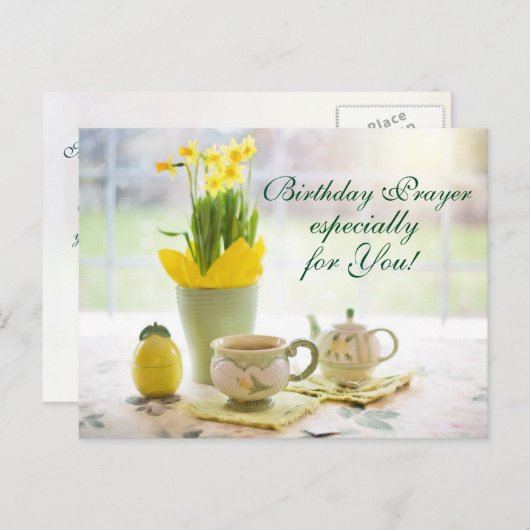 Mooie verjaardag Prayer Tea en Daffodils Briefkaart (Voorkant / Achterkant)