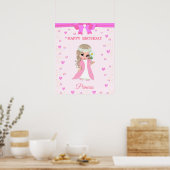 Mooie verjaardag prinses & edelstenen op roze post poster (Keuken)
