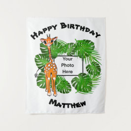 Mooie verjaardag savanne-giraf  | tropisch bos Ta Wandkleed