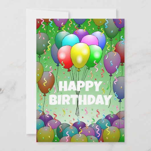 Mooie verjaardagsballonnen en confetti kaart (Voorkant)