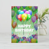 Mooie verjaardagsballonnen en confetti kaart (Staand voorkant)