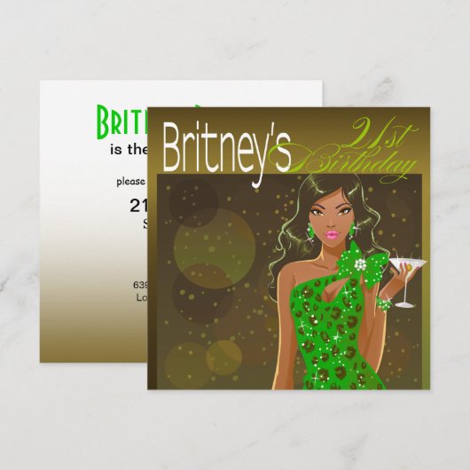 Mooie verjaardagsdame Cocktail olijf/groen Kaart (Voorkant / Achterkant)