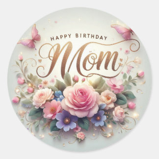 Mooie verjaardagssticker voor mama ronde sticker