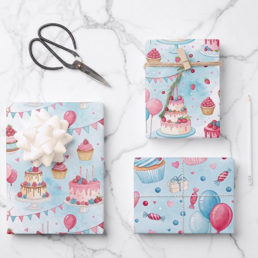 Mooie verjaardagstaart inpakpapier vel (Voorkant)