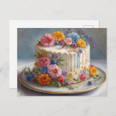 Mooie verjaardagstaart met bloemen briefkaart (Voorkant / Achterkant)