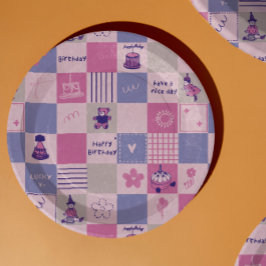 Mooie verjaardagsvierkantjes – Roze modern patroon Papieren Bordje