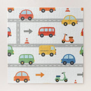 Mooie Verkeersweg Voertuigen Patroon Kinderen Legpuzzel