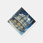 Mooie verlichte kersthuis servet (Hoek)