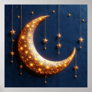 Mooie verlichte wassende maan poster