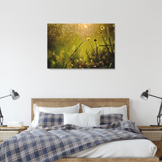Mooie verlichting Misty Rain Kleine bloemen Canvas Afdruk (Insitu (Slaapkamer))