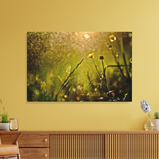 Mooie verlichting Misty Rain Kleine bloemen Canvas Afdruk (Insitu (Woonkamer))