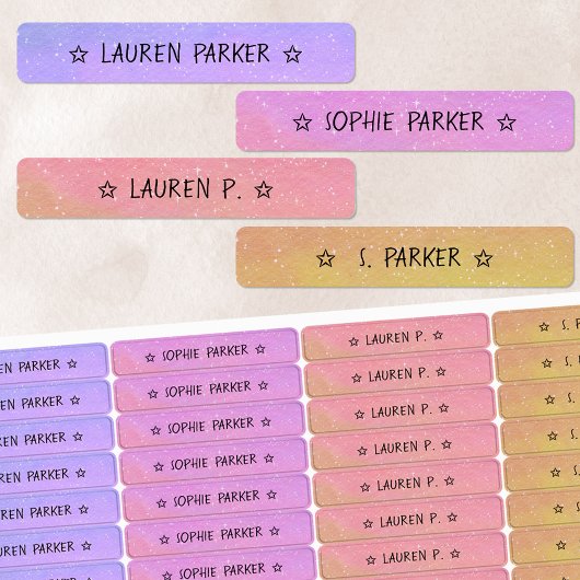 Mooie verloop kleur gecodeerde ster naam Waterdich Labels