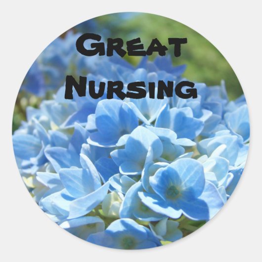 Mooie verpleegsticker Blue Hydrangea Bloemen Ronde Sticker (Voorkant)