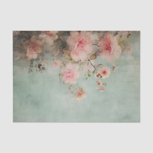 Mooie, versleten roze bloemen op de rand van tissuepapier (Voorkant)