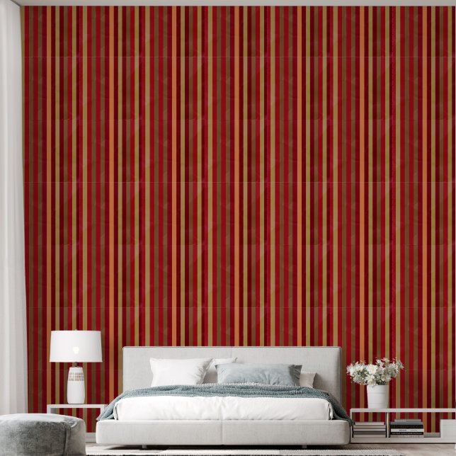 Mooie verticale streep rood geel behang (Slaapkamer)