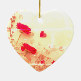 Mooie vervaagde bloemen op een Valentijnsdag boom Keramisch Ornament