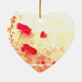 Mooie vervaagde bloemen op een Valentijnsdagboom Keramisch Ornament