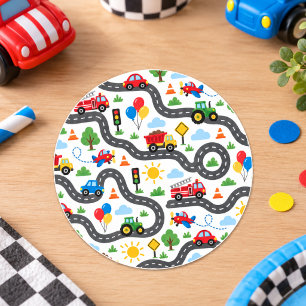 Mooie vervoersauto's jongen 1e verjaardag ronde sticker