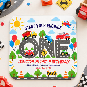 Mooie vervoersauto's jongen 1e verjaardag vierkante sticker