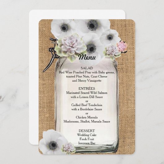 Mooie, vetplanten en bloemen op Burlap Menu (Voorkant / Achterkant)