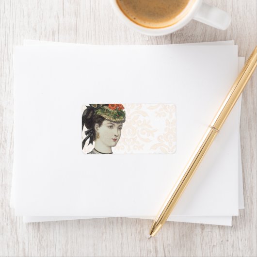 Mooie Victoriaans Dame - Damask Achtergrond Etiket (Insitu)