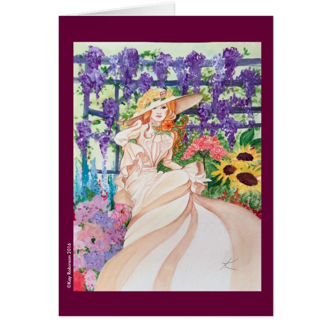 Mooie Victoriaans dame in haar tuin. (Voorkant)