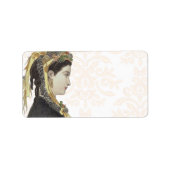 Mooie Victoriaans Dame in profiel Damask Terug Etiket (Voorkant)