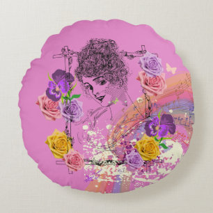 Mooie Victoriaans Lady Pink Floral Round Pillow Rond Kussen