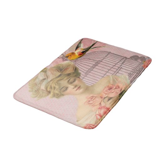 Mooie Victoriaans vrouw roze rozen vogel Badmat (Gekanteld)