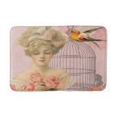 Mooie Victoriaans vrouw roze rozen vogel Badmat (Voorkant)