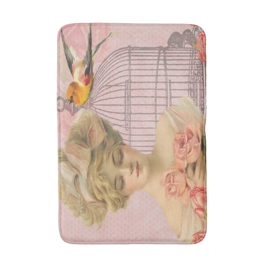 Mooie Victoriaans vrouw roze rozen vogel Badmat (Voorkant Verticaal)