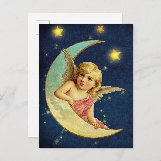 Mooie Victoriaanse Hemelse Engel op Wassende Maan Briefkaart (Voorkant / Achterkant)