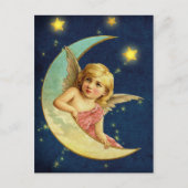 Mooie Victoriaanse Hemelse Engel op Wassende Maan Briefkaart (Voorkant)