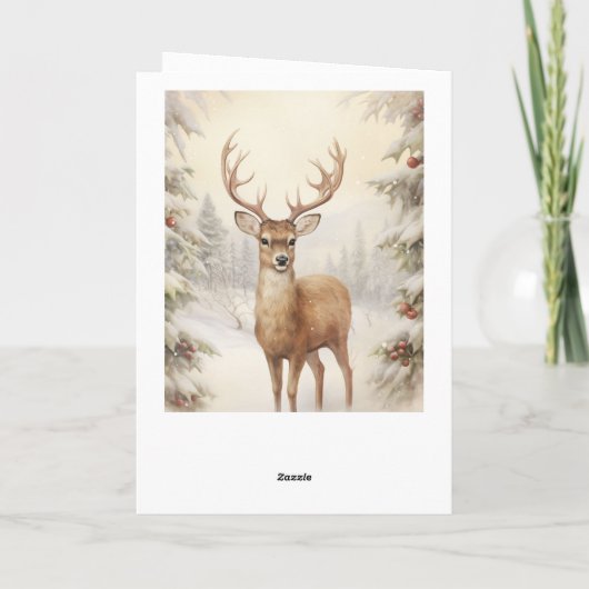 Mooie Victoriaanse stijl rendier besneeuwde winter Kaart (Achterkant)