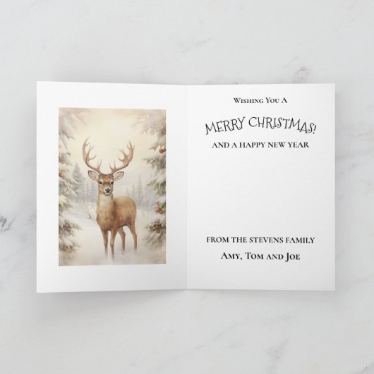 Mooie Victoriaanse stijl rendier besneeuwde winter Kaart (Binnen)