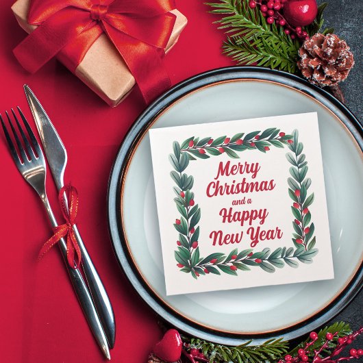 Mooie vierkante krans Vrolijk kerstfeest Servet