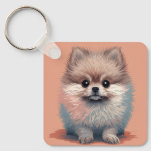 Mooie vierkante sleutelhanger met Pomeranian pup 