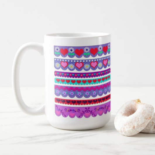 Mooie vilten stijl Valentijnsdag randen Koffiemok (Met donut)