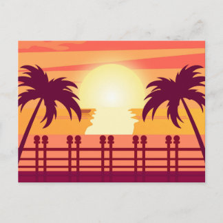 Mooie vintage ansichtkaart zonsondergang eilandstr feestdagenkaart