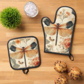 Mooie vintage Art Deco Libel  Ovenwant & Pannenlap Set (Top down)