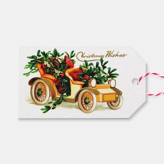 Mooie Vintage Auto Kerst Groeten Cadeaulabel (Voorkant (Horizontaal))