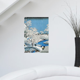 Mooie vintage Aziatische winterscène Sneeuwbrug Poster