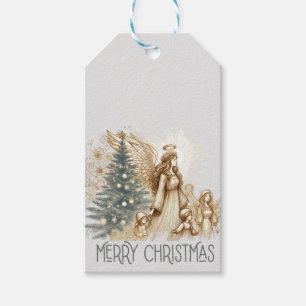 Mooie vintage beschermengel met kinderen cadeaulabel