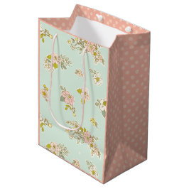 Mooie vintage bloem polka stippen groen medium cadeauzakje